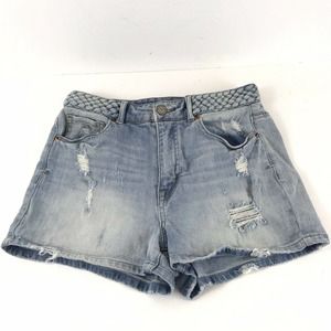 Bethany Mota Distress Braided High Waisted Shorty Jean Shorts
